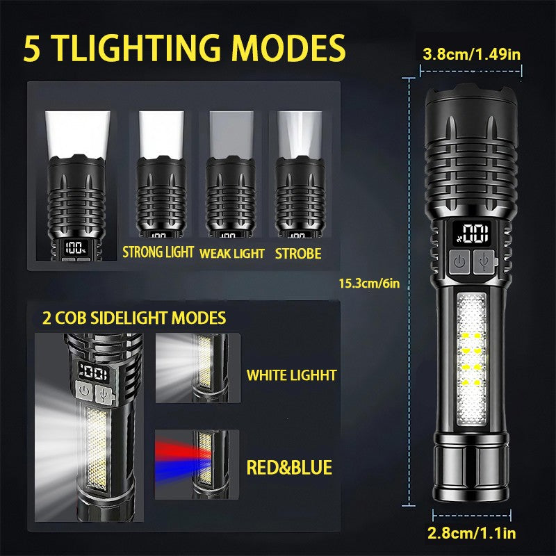 Rechargeable LED Tactical Flashlight with Zoom Focus & 5 Light Modes