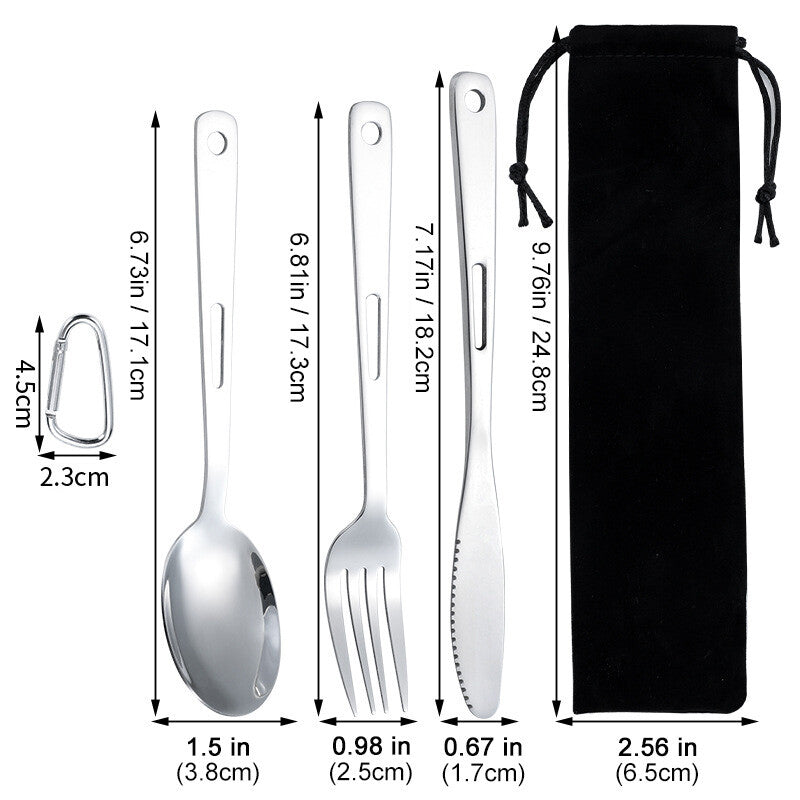 Stainless Steel Camping Utensil Set - 3-Piece Fork, Spoon, Knife for Outdoor
