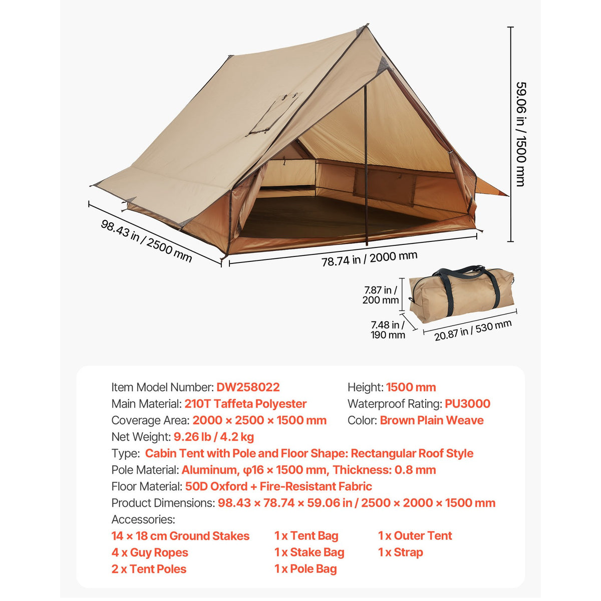 Lightweight 2-Person Camping Tent with Stove Jack and Ground Mat