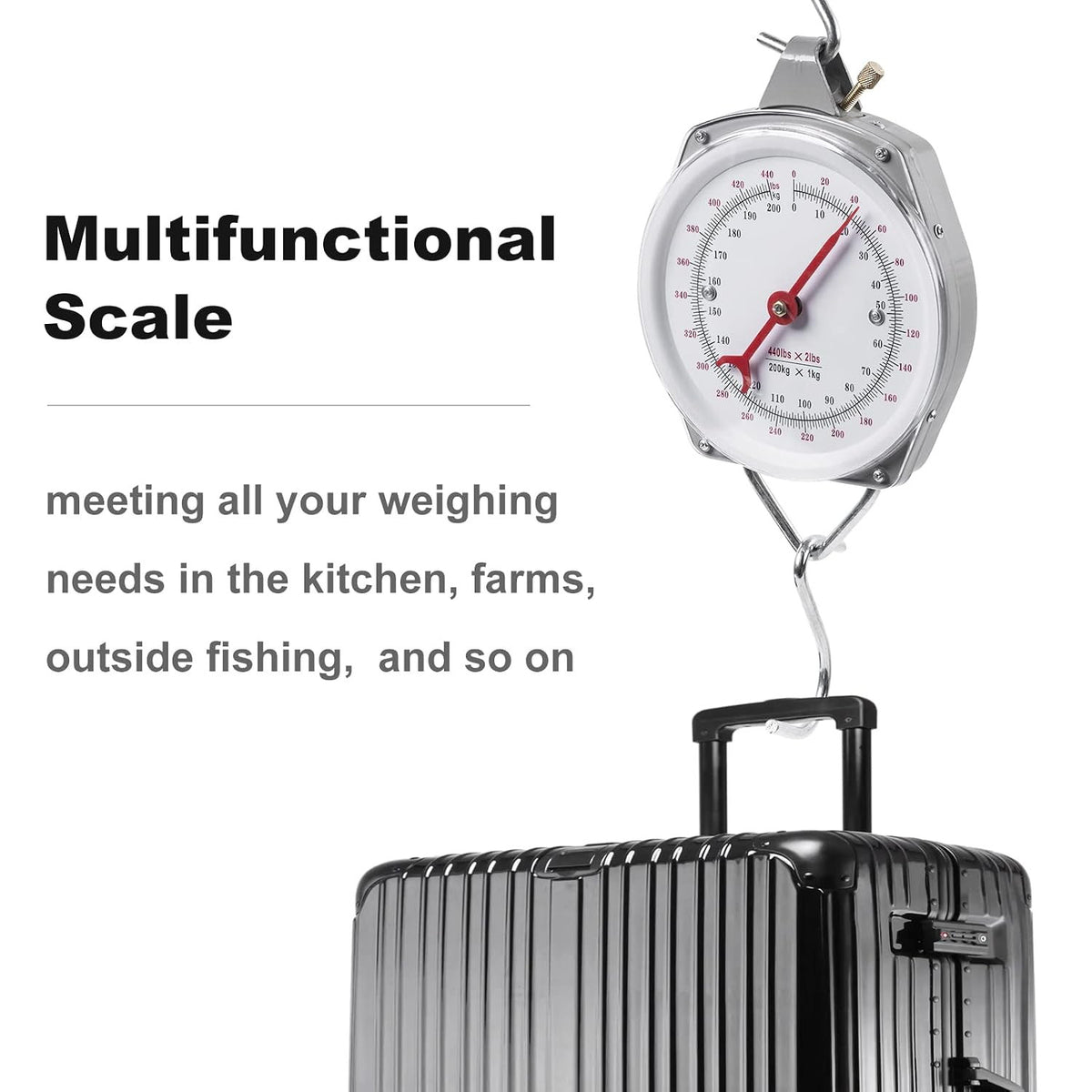 Mechanical Hanging Scale 440Lbs/200Kg Handheld Suspension Scale Gray