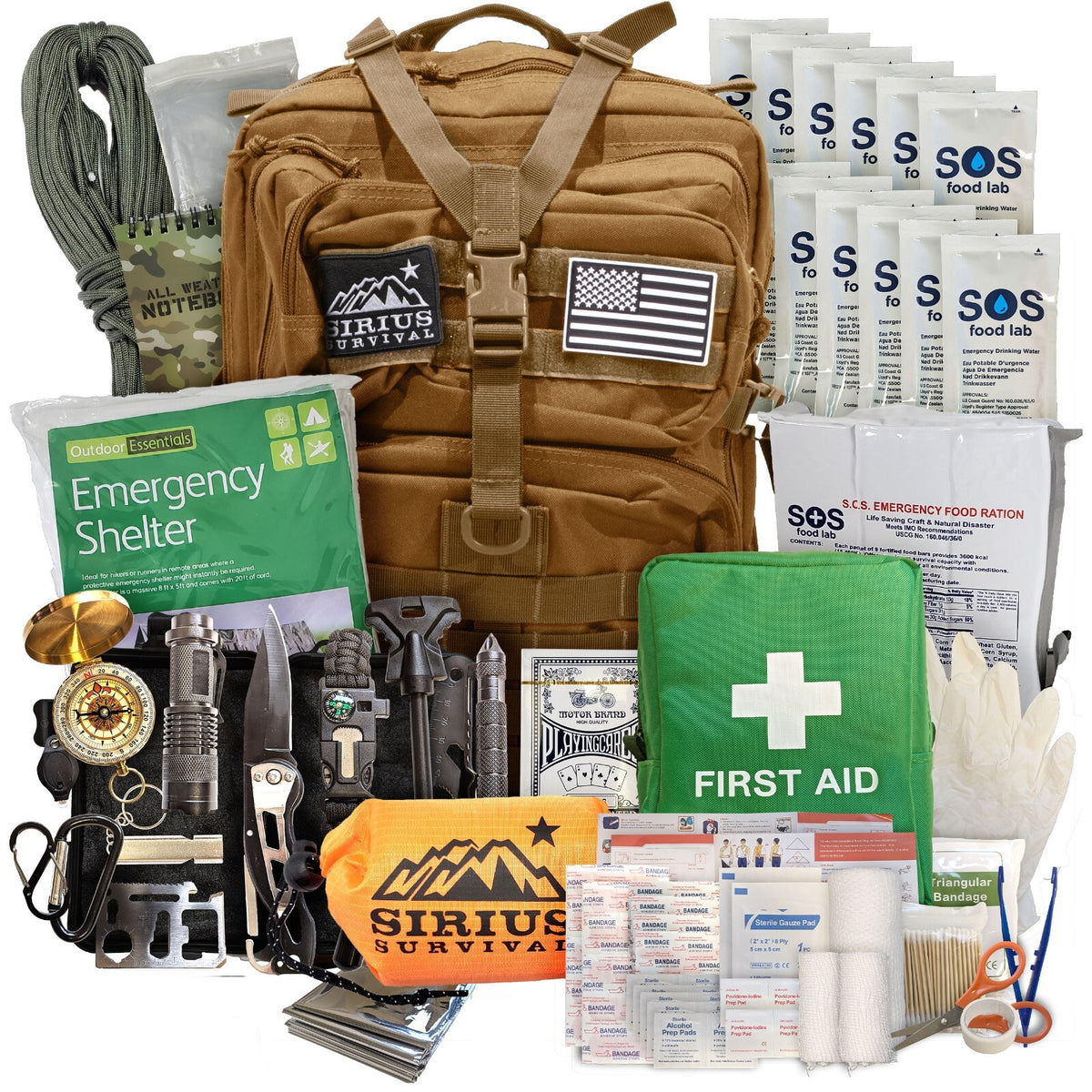 Emergency Survival Bug Out Bag Kit for 1-2 People with Backpack