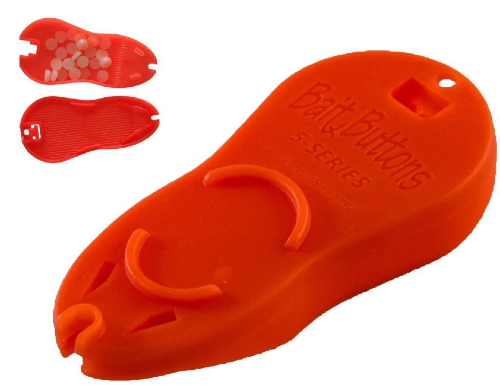 Big Game Bait Button Dispenser with 25 Marine Orange Bait Buttons