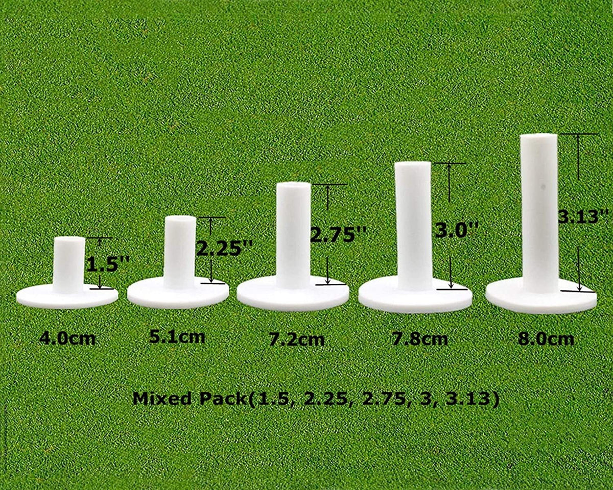 Golf Rubber Tees 5 Pack - Mixed or Same Size 1.5 to 3.25 Inches
