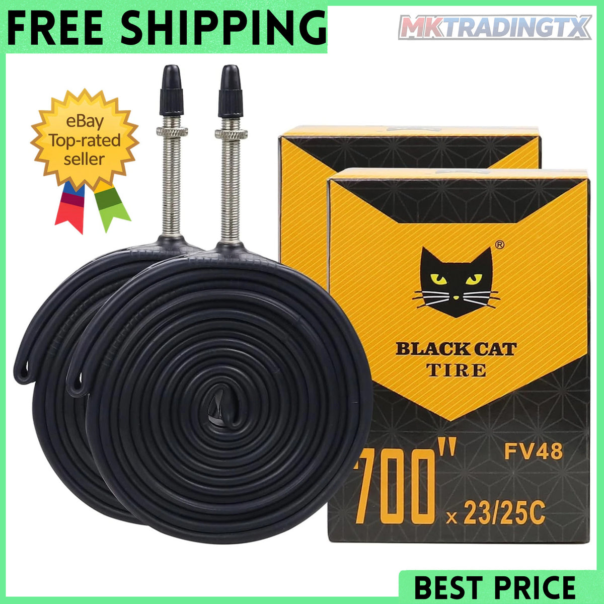 700C Bicycle Inner Tube with 48mm Presta Valve – Fits 23C, 25C, 28C, 32C Tires, Pack of 2