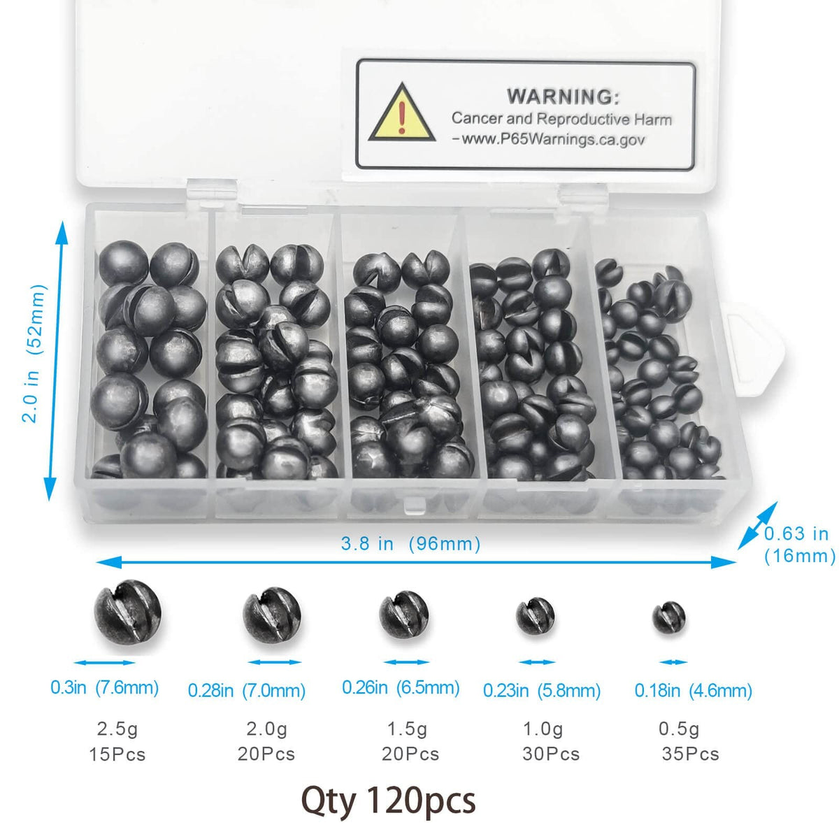 120PCS Fishing Weights Set with 5 Sizes - Lead Split Shot Sinkers for Freshwater & Saltwater