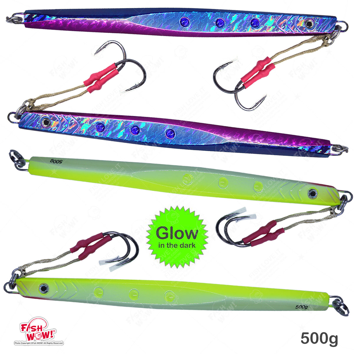 500g Blue Glow Vertical Jigging Fishing Lure Set - Deep Water Tackle
