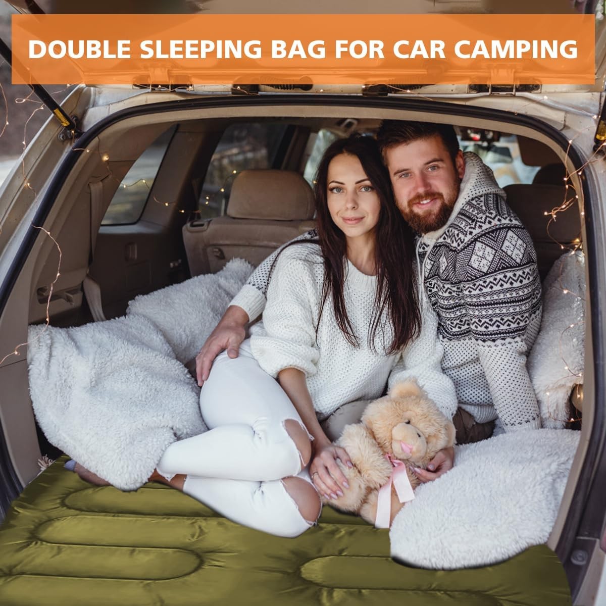 Double Sleeping Bag for Adults Queen Size XL, 2-Person Waterproof Camping Bed with 2 Pillows