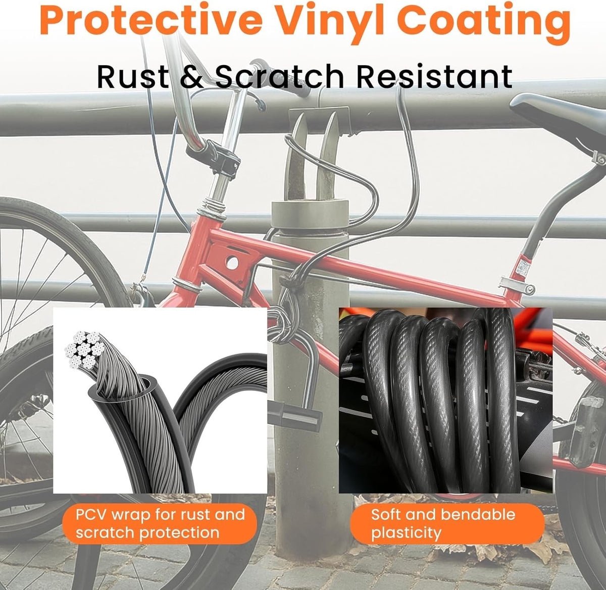 Heavy Duty 10MM Vinyl Coated Steel Security Cable with Loops - 7FT