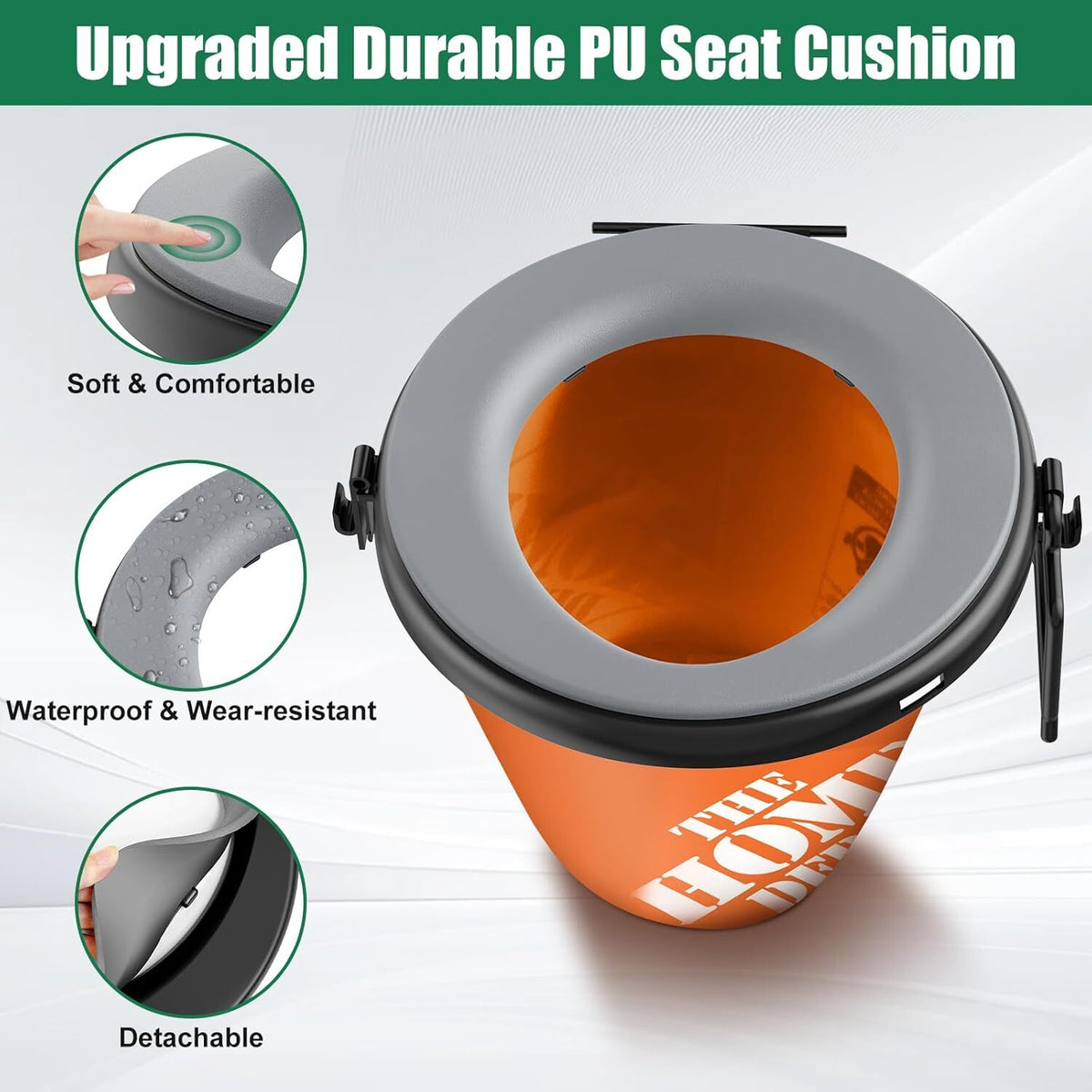 5 Gallon Bucket Toilet Seat with Cushion, Storage Bags & Disposable Liners
