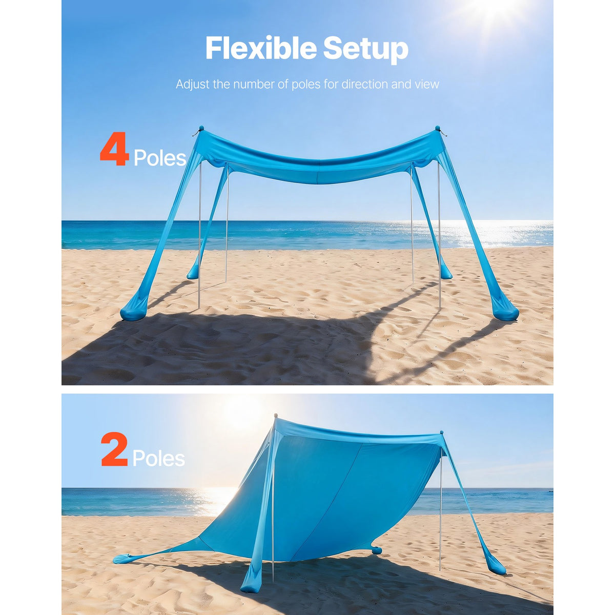 Portable Beach Tent Sun Shade Canopy 10x10 ft UPF 50+ Outdoor Shelter