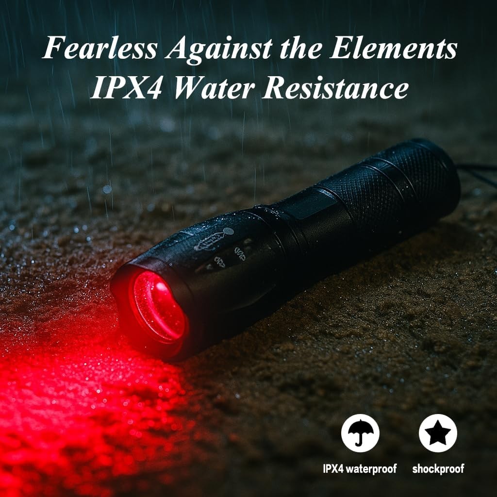 Rechargeable LED Flashlight 2-in-1 Red & White Portable Torch for Outdoor Use
