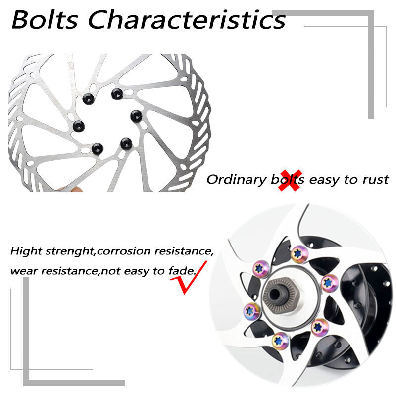 MTB Bike Floating Disc Brake Rotor Bolts Set - T25 Torx, Rainbow Finish, M5x10mm - 12 Pieces