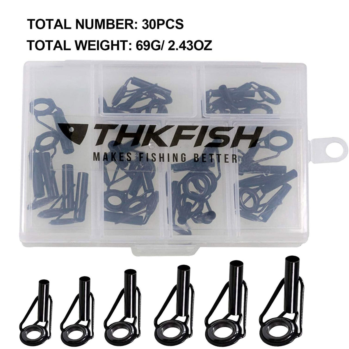 30PCS Fishing Rod Tip Repair Kit - Replacement Top Guides for All Sizes