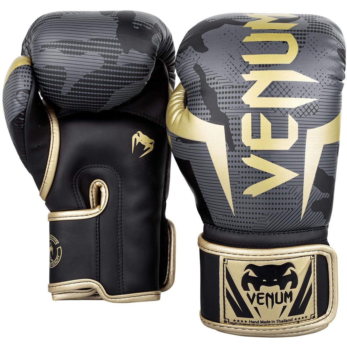 Training Boxing Gloves with Hook and Loop Closure - Dark Camo & Gold
