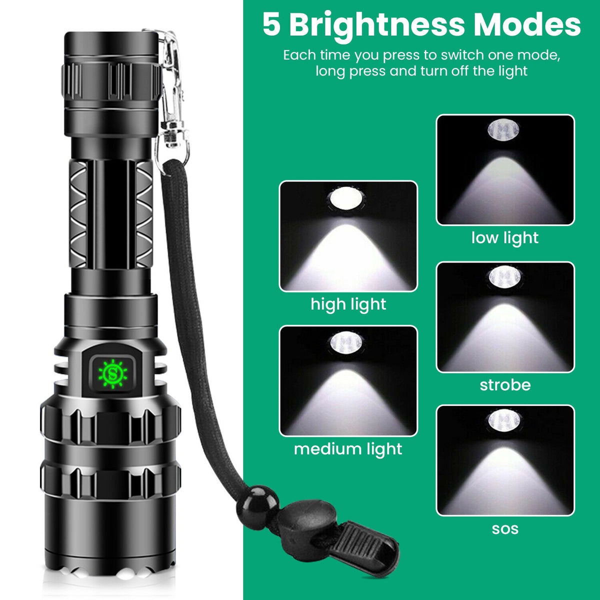 Rechargeable Tactical Flashlight 6000 Lumens Waterproof LED Zoomable Torch