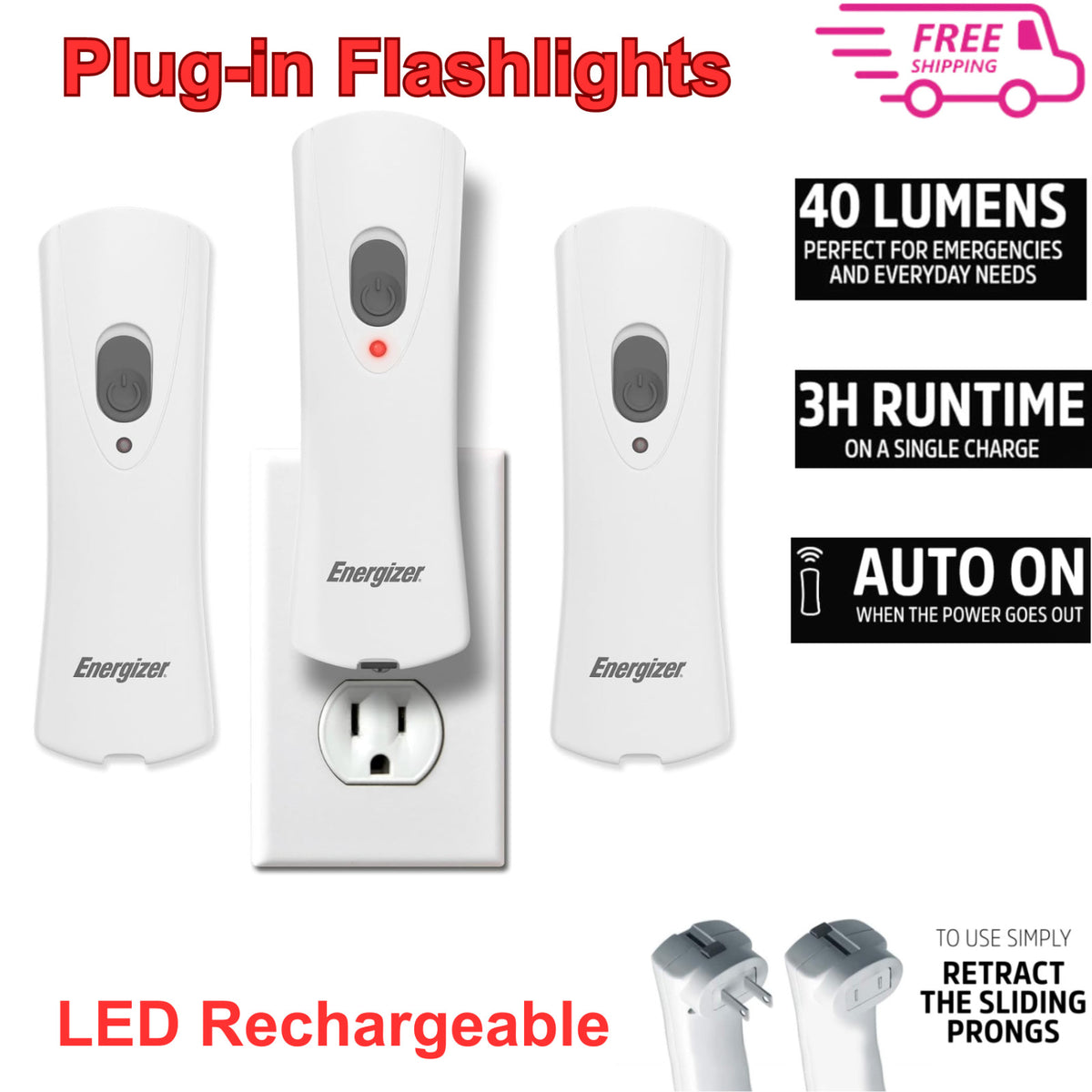Rechargeable LED Emergency Flashlight Wall Plug-In Light for Power Outages