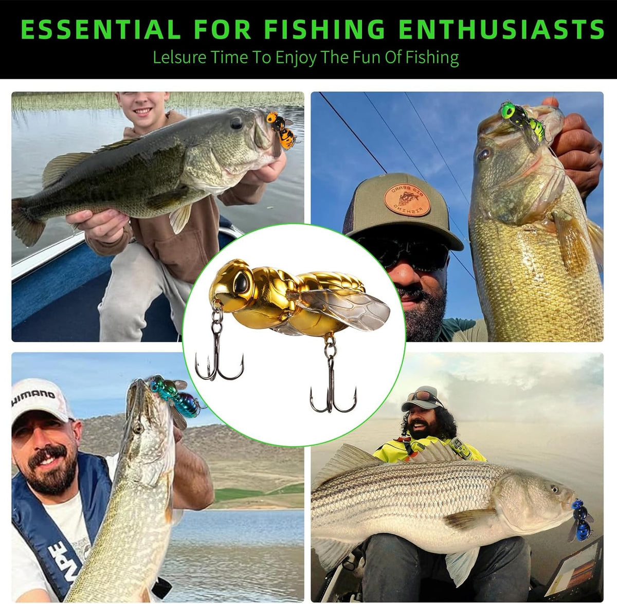 Topwater Fishing Lure Set for Bass Pike Walleye - 3 Piece Wasp Baits