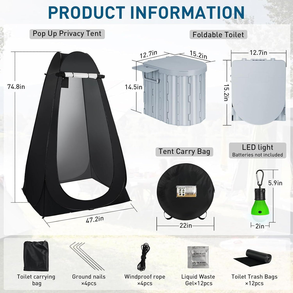 Portable Camping Toilet with Pop-Up Privacy Tent Folding Camp Bathroom