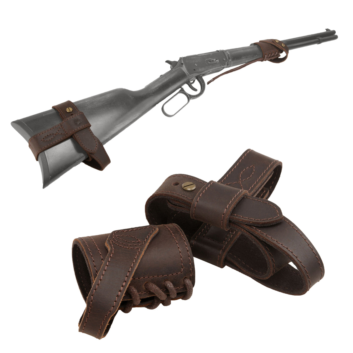 Full Leather Rifle No-Drill Harnessed Buttstock Mount with Sling Loop