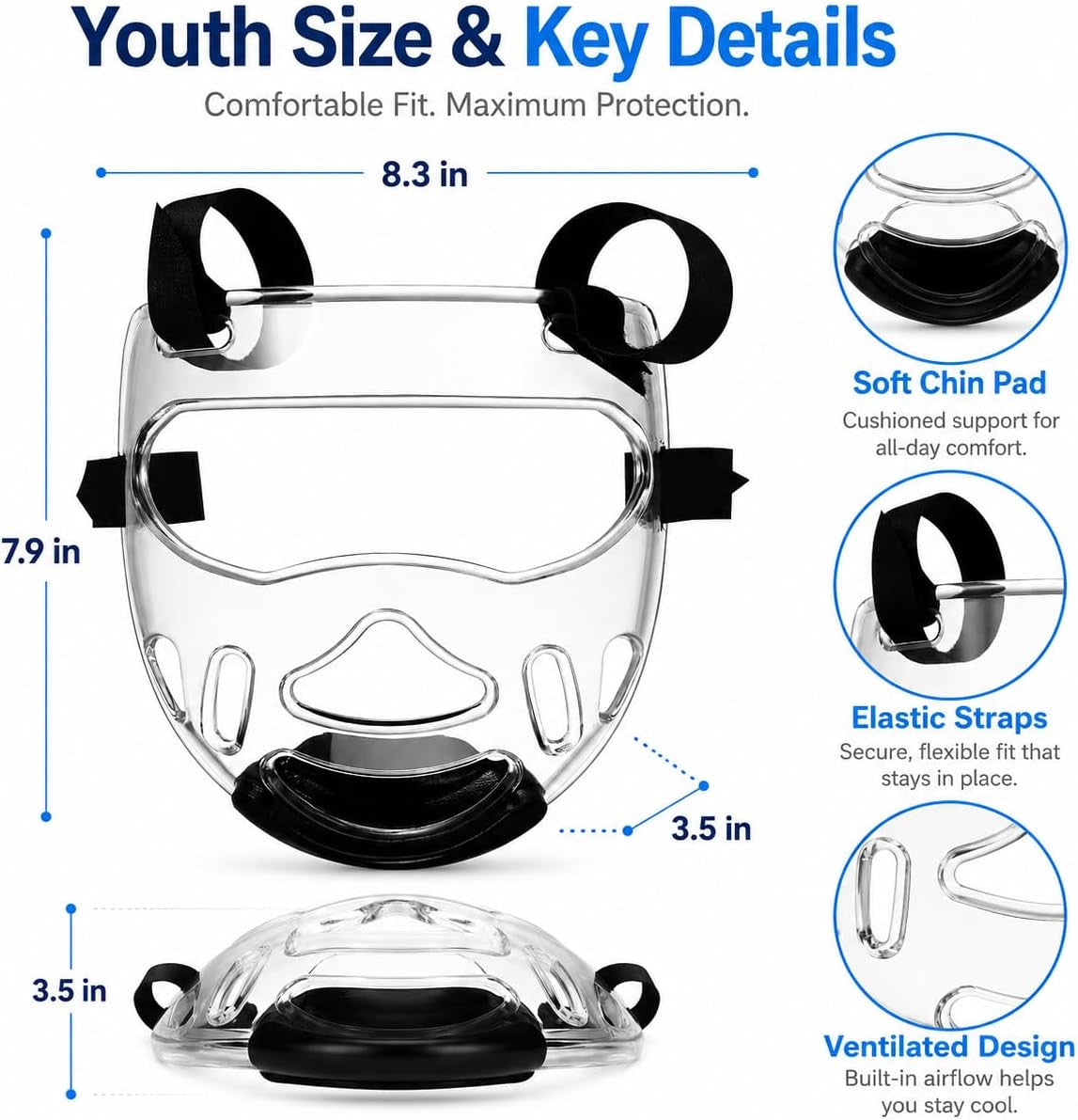Kids Taekwondo Sparring Face Mask - Clear Protective Gear for Martial Arts