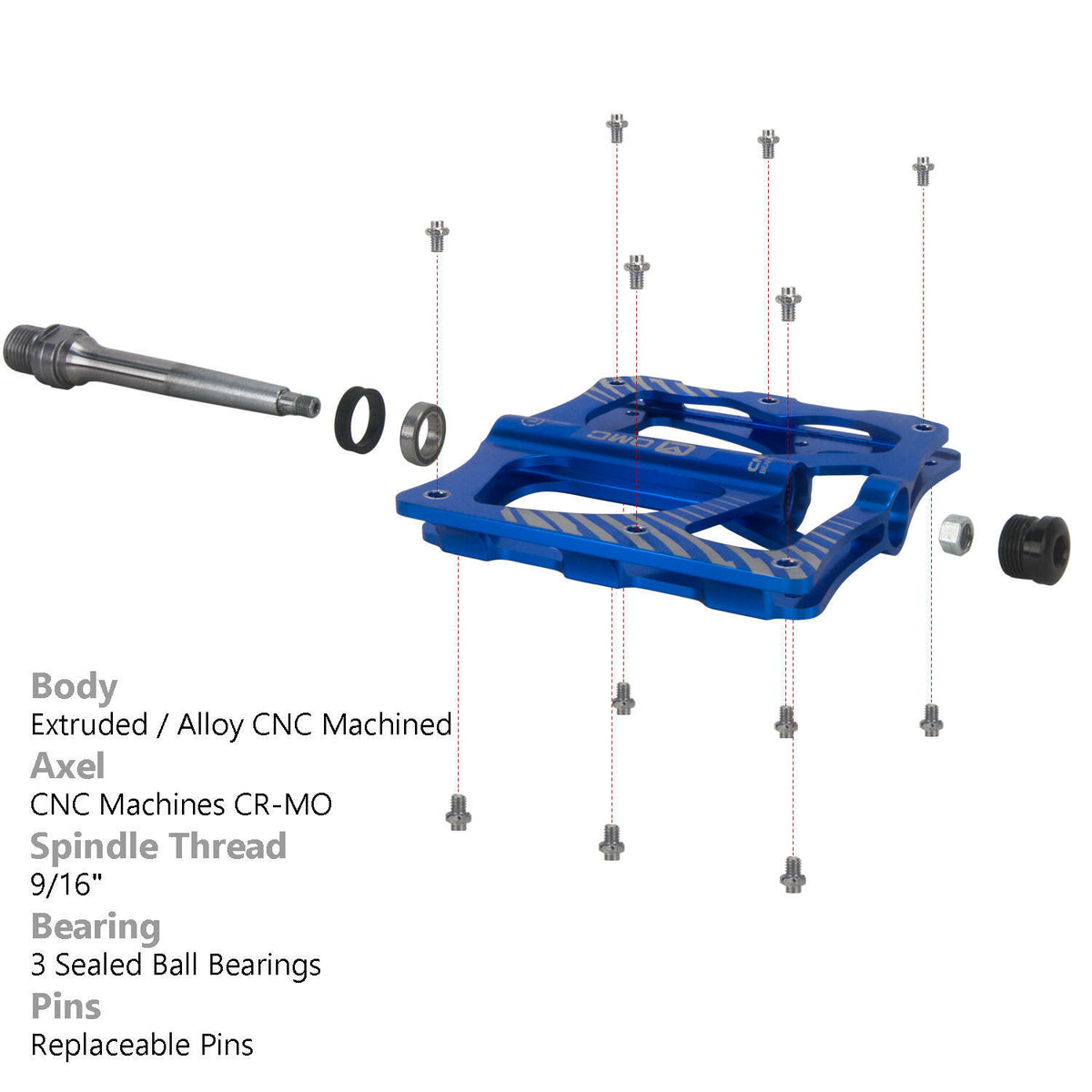 9/16 Inch Aluminum MTB Pedals with Sealed Bearings - Lightweight & Durable