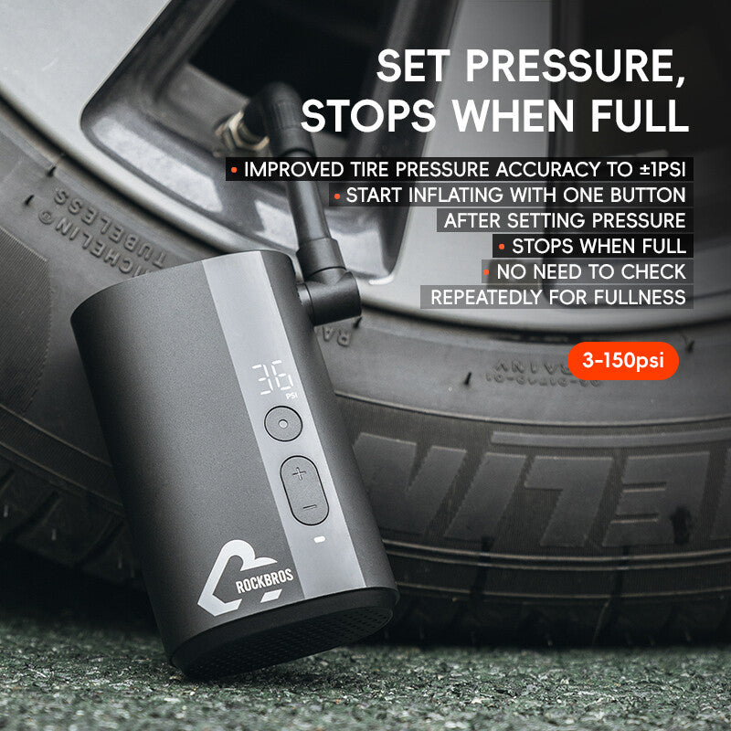 Portable Electric Bike Tire Pump 150PSI Mini Inflator with 5000mAh Battery