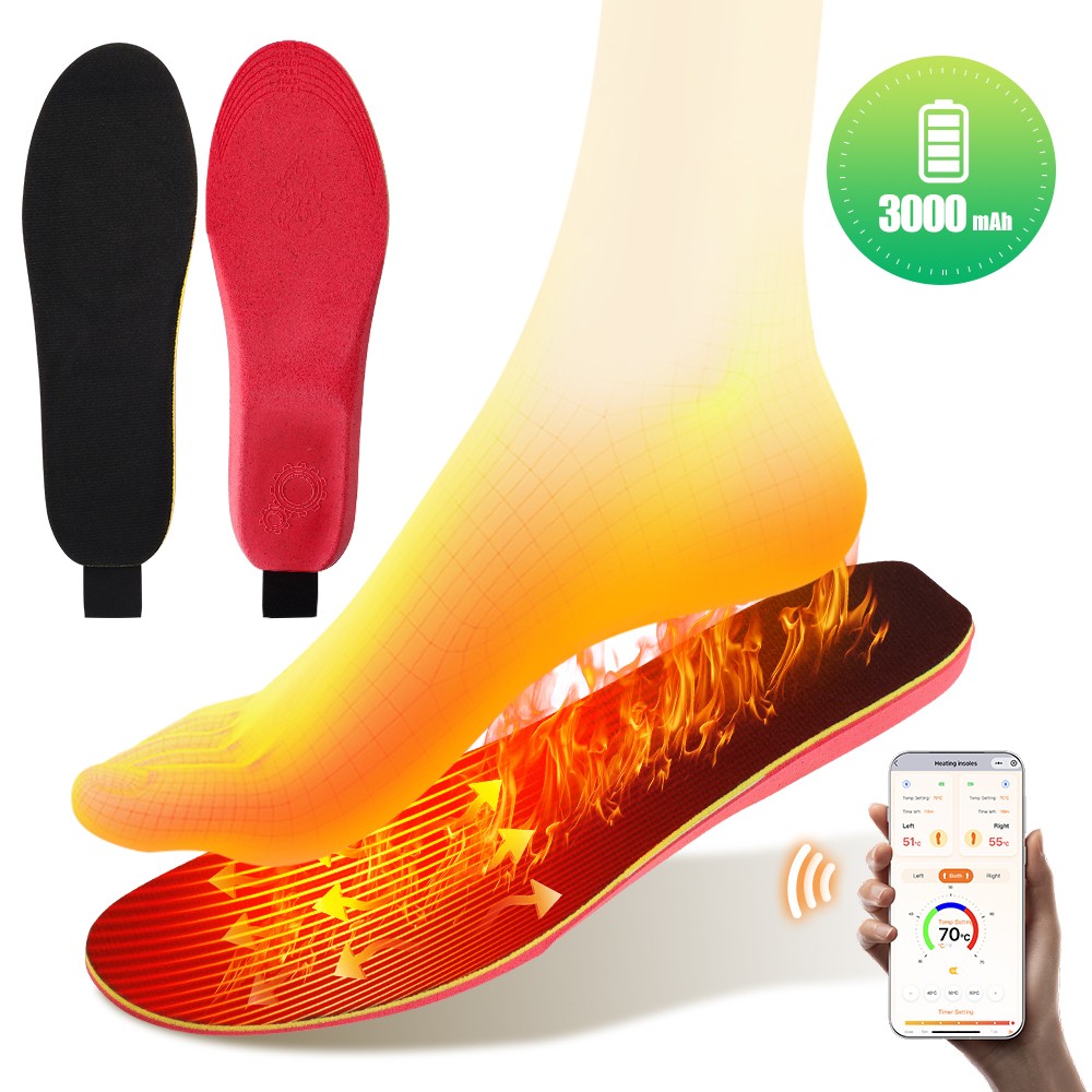 Rechargeable Heated Insoles with APP Control, 3 Heating Levels, 16H Warmth