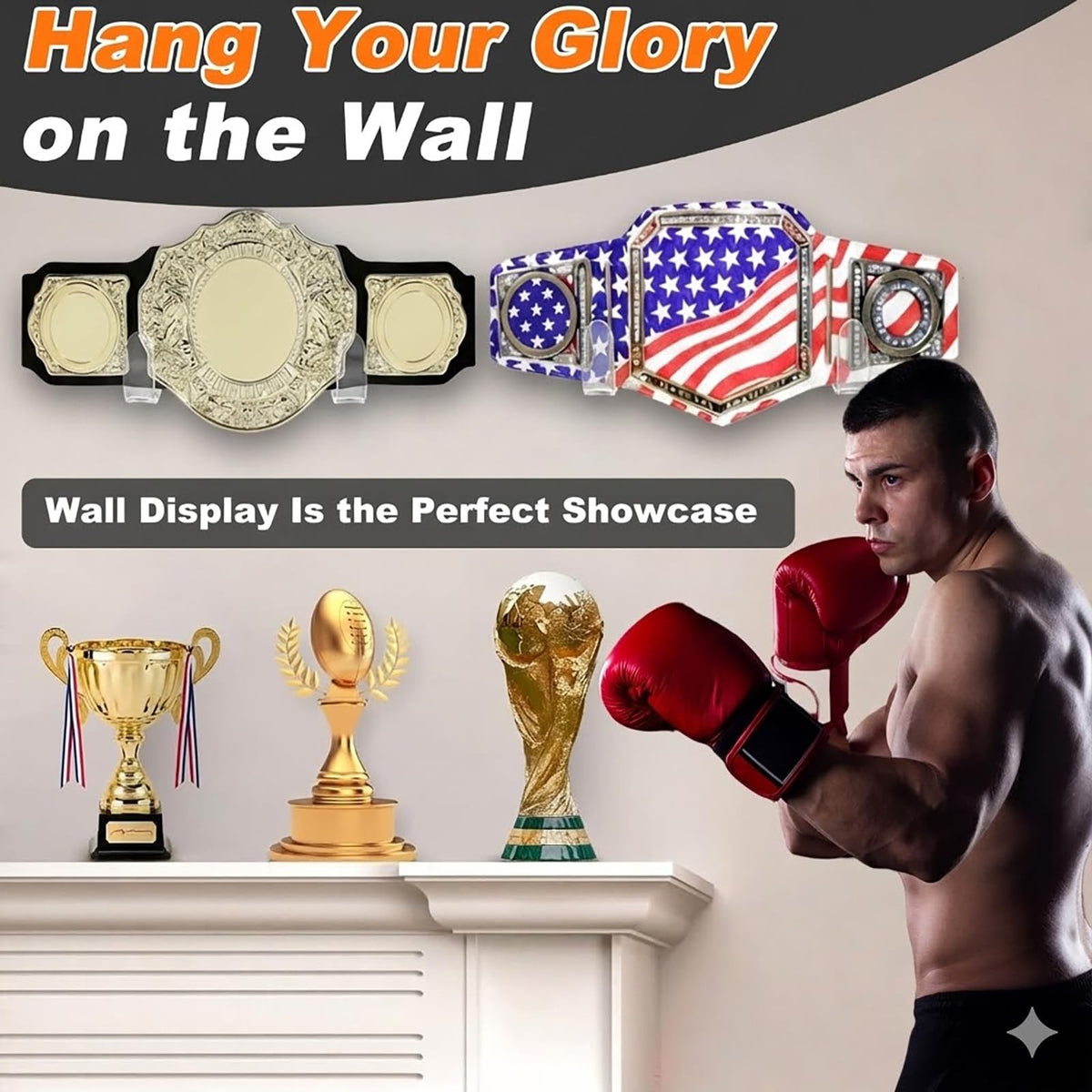 Wrestling Championship Belt Wall Display Case - Horizontal Mounting Hanger