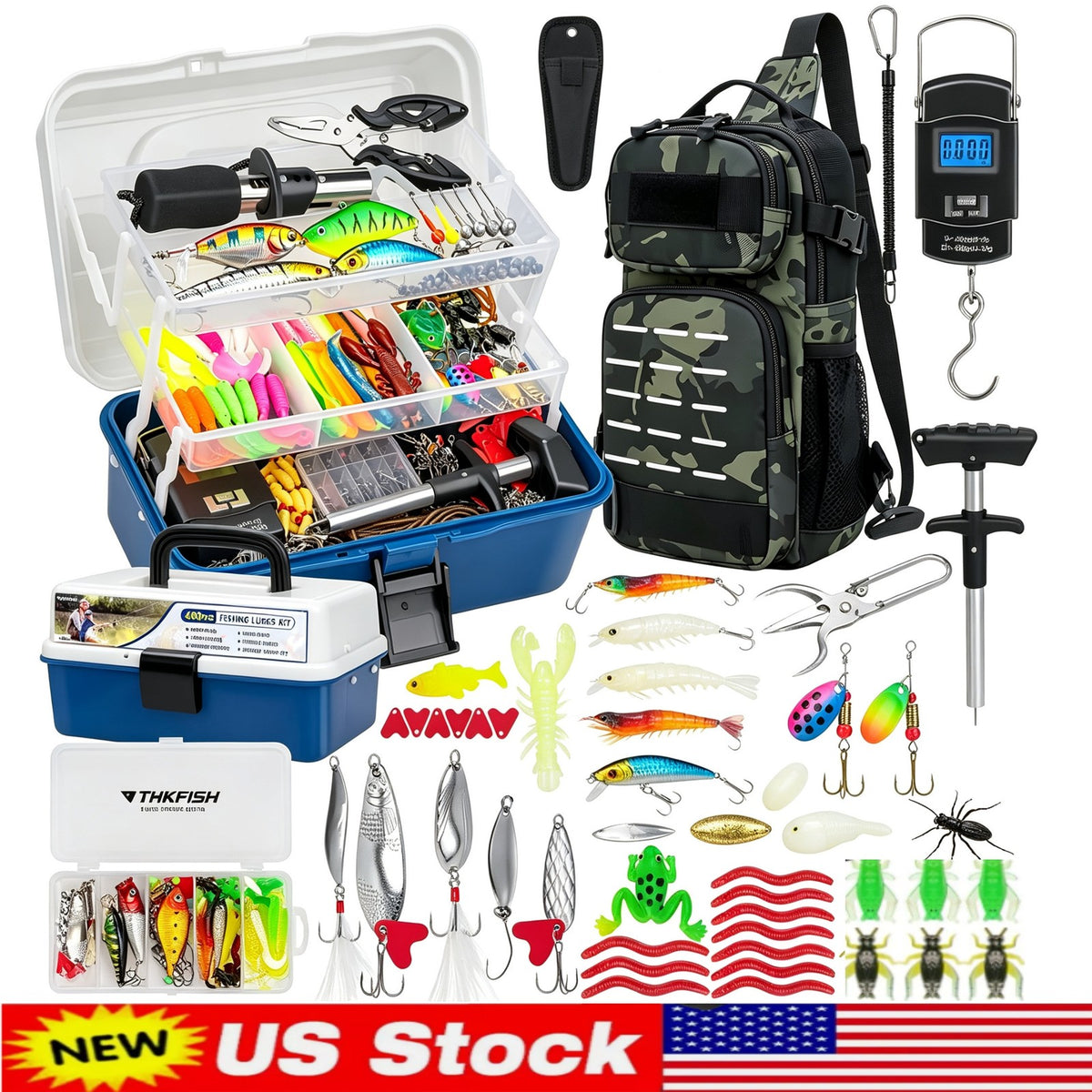 Fishing Tackle Box Set with Multiple Compartments and Gear