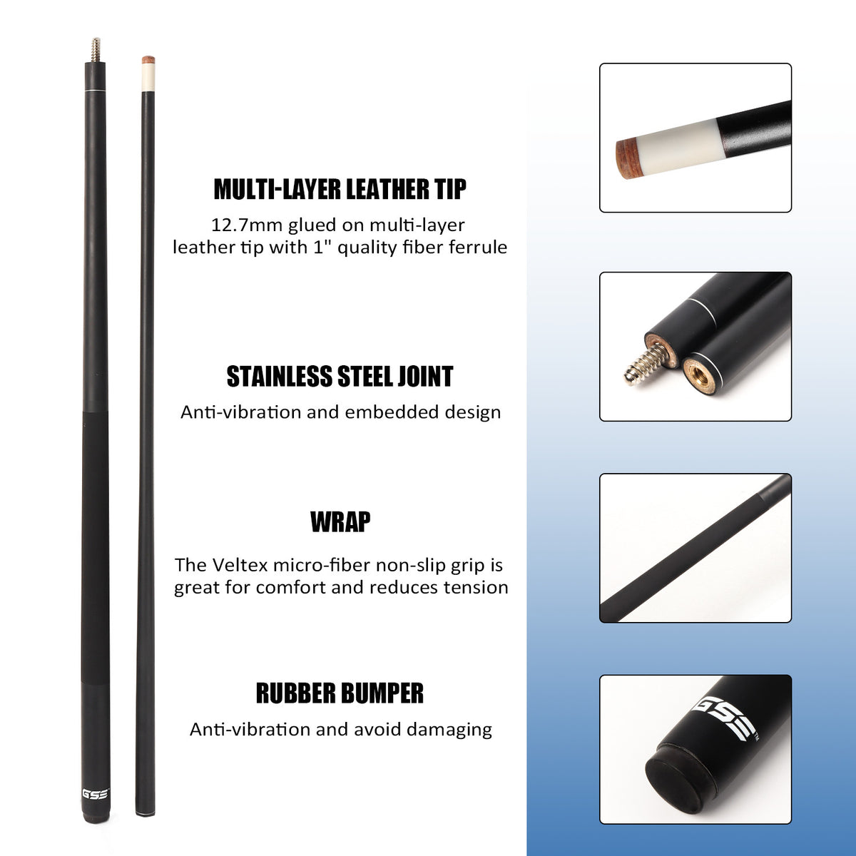 (Set of 4) 58" 2-Piece Fiberglass Pool Cue Sticks - Graphite Composite 18-21oz