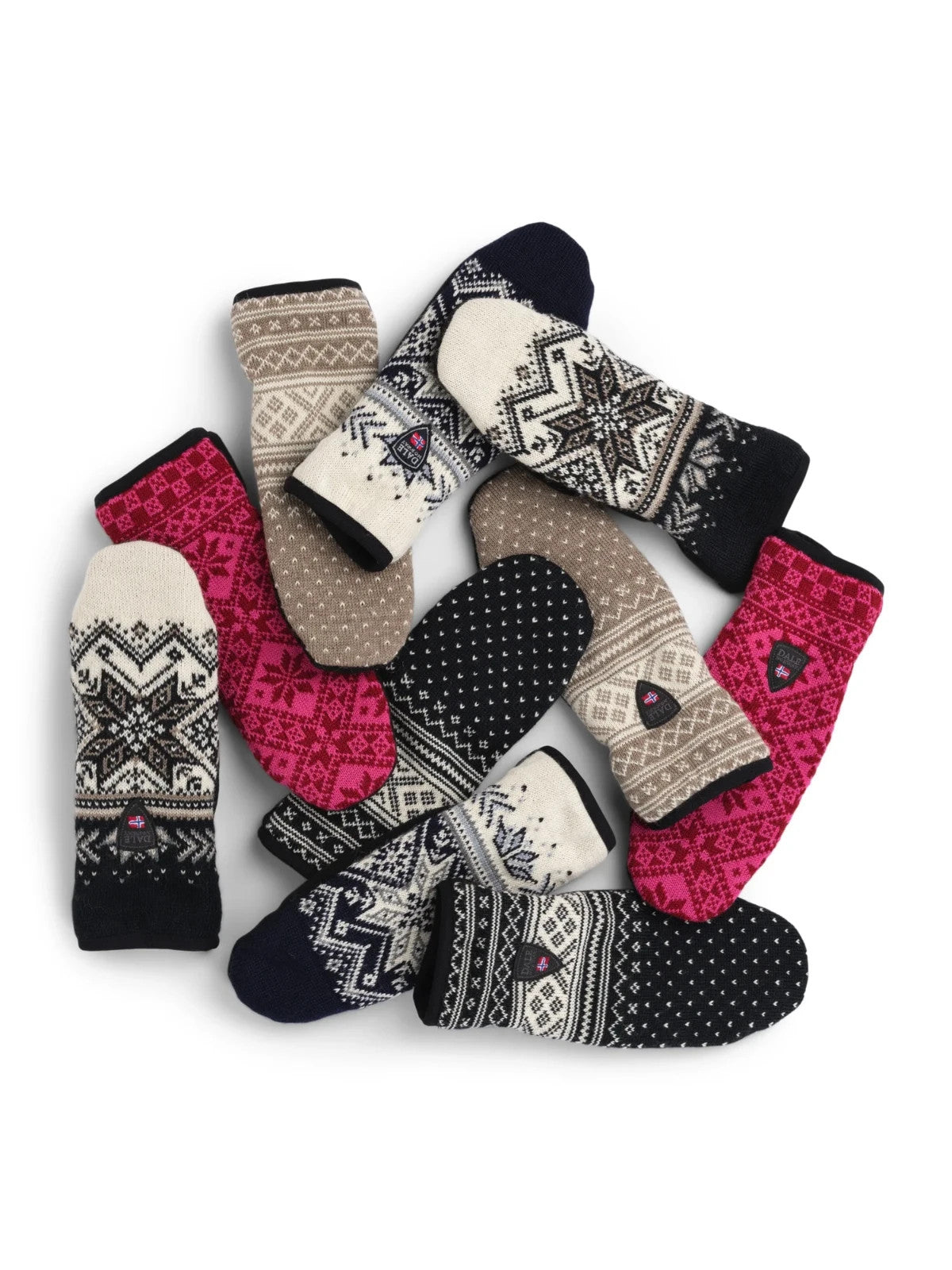 Women's Water-Resistant Wool Mittens - Norwegian Pattern, Small Off White