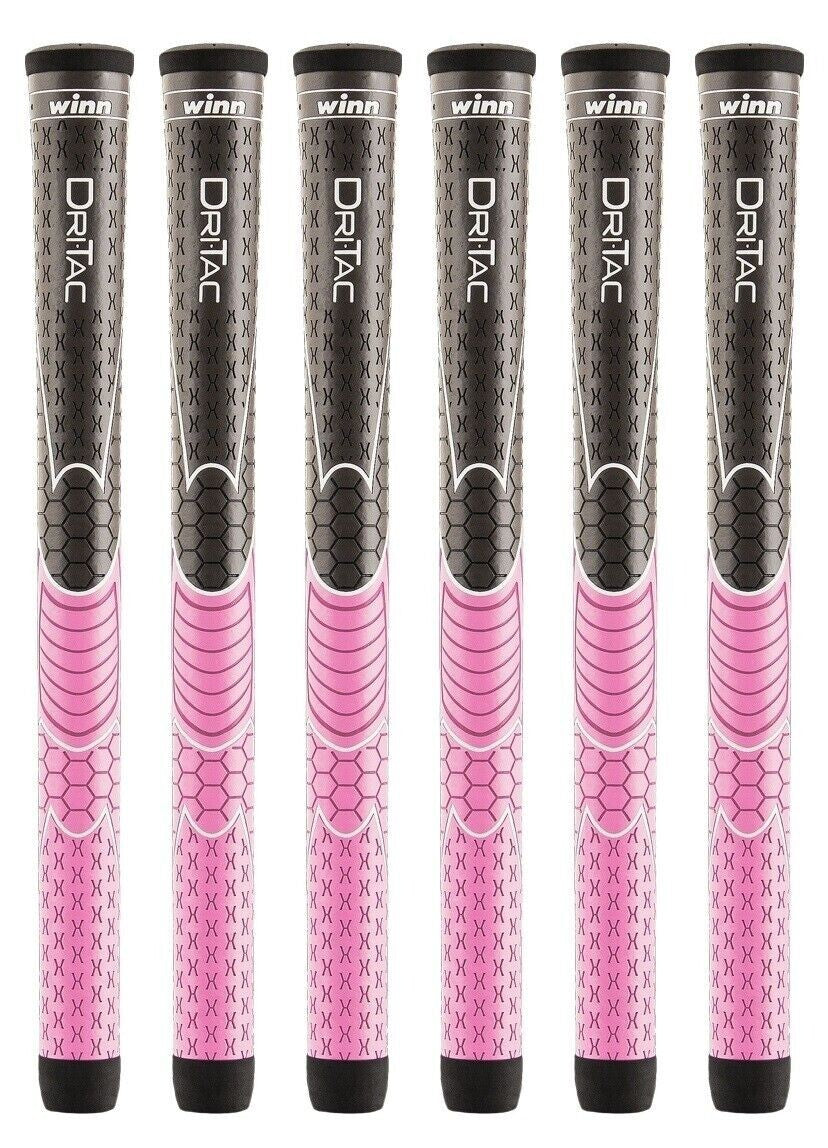 Golf Club Grips for Women - Winn DriTac Ladies Tapered Set of 6 Grey & Pink
