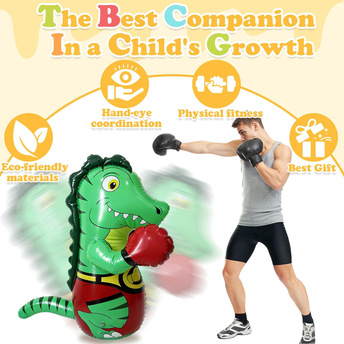 47-Inch Inflatable Dinosaur Punching Bag for Stress Relief and Fitness