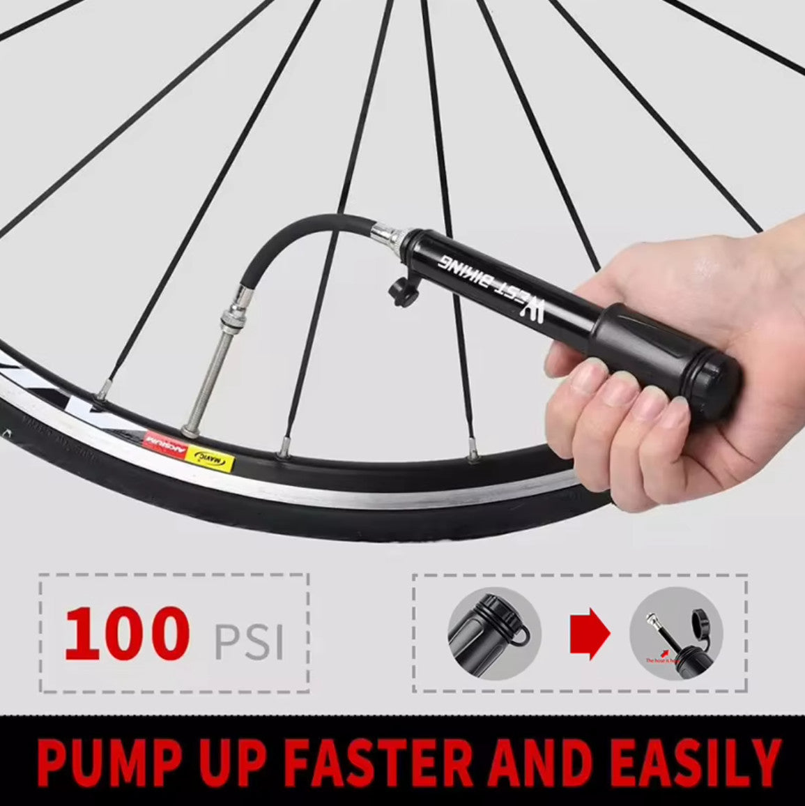 Mini Bike Pump Aluminum Alloy Portable Bicycle Hand Air Pump 100Psi