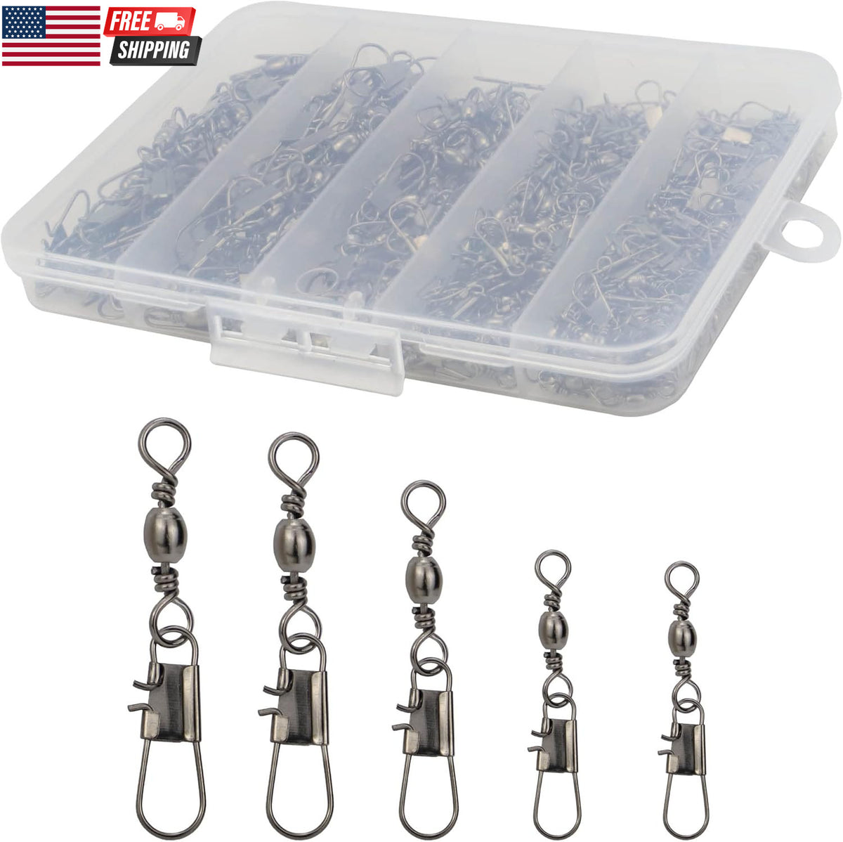 Fishing Swivels Snap Swivels 210pcs Set with Multiple Sizes for Saltwater & Freshwater