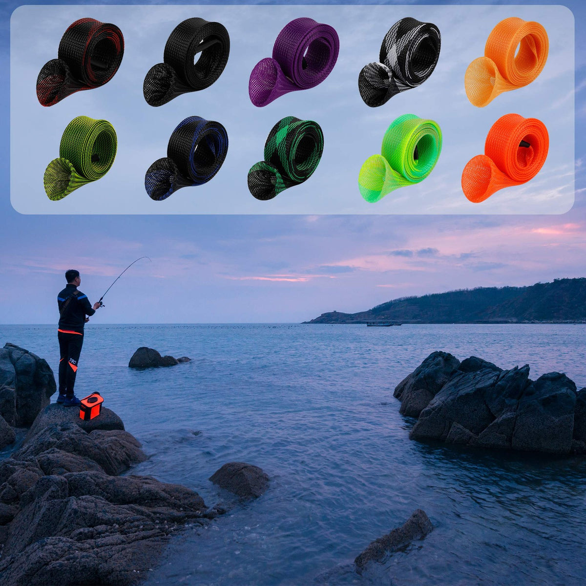 Fishing Rod Sleeve Cover Protector 10PCS Extensible Waterproof PET Material