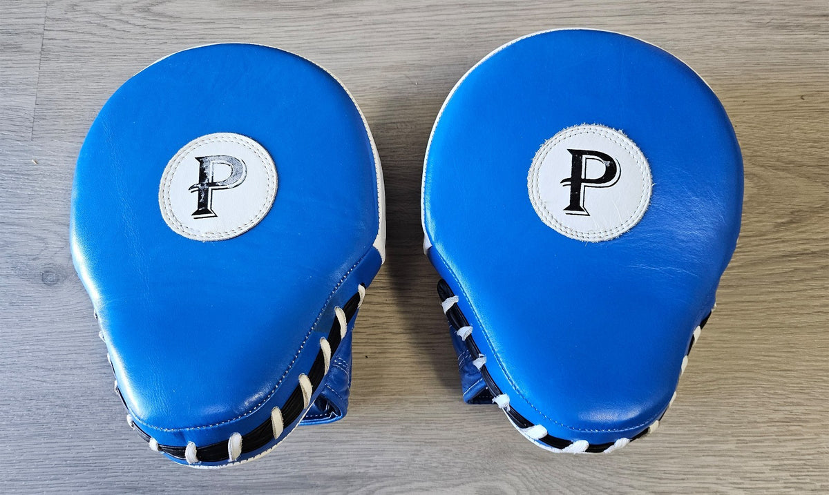 Boxing Focus Mitts Leather Curve Training Punch Mitts Blue White for Boxing MMA