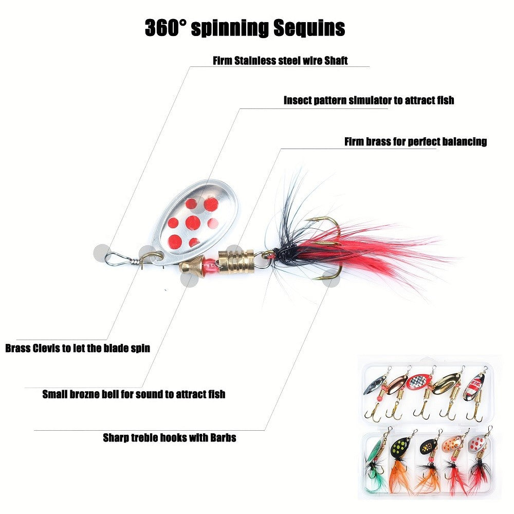 10pcs Metal Spinner Spoon Fishing Lures Artificial Bait for Freshwater & Saltwater