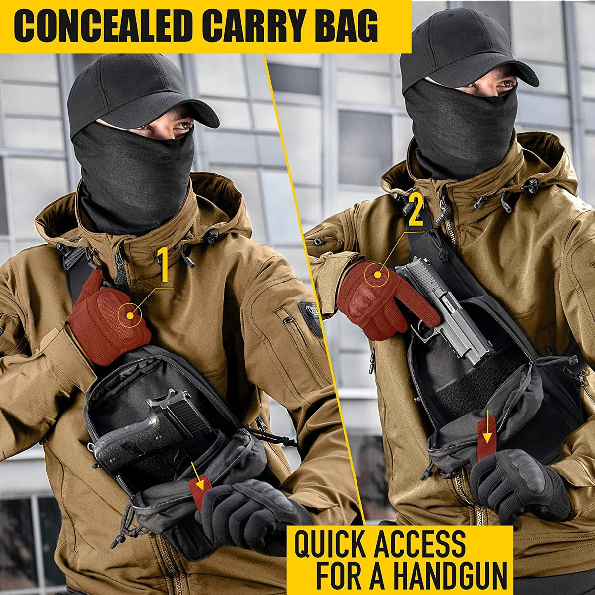 Concealed Carry Tactical Sling Bag with Holster - Water-Resistant Chest Pack