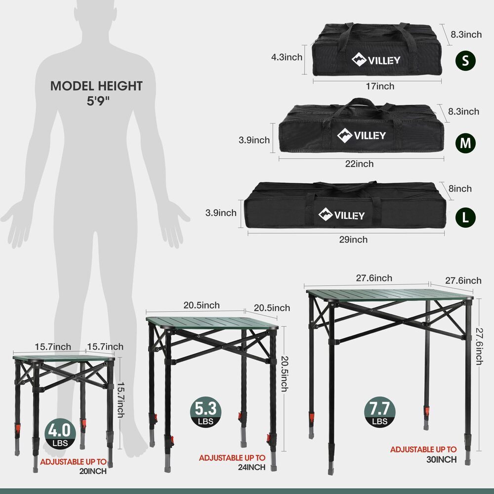 Portable Folding Camping Table with Adjustable Height and Carry Bag