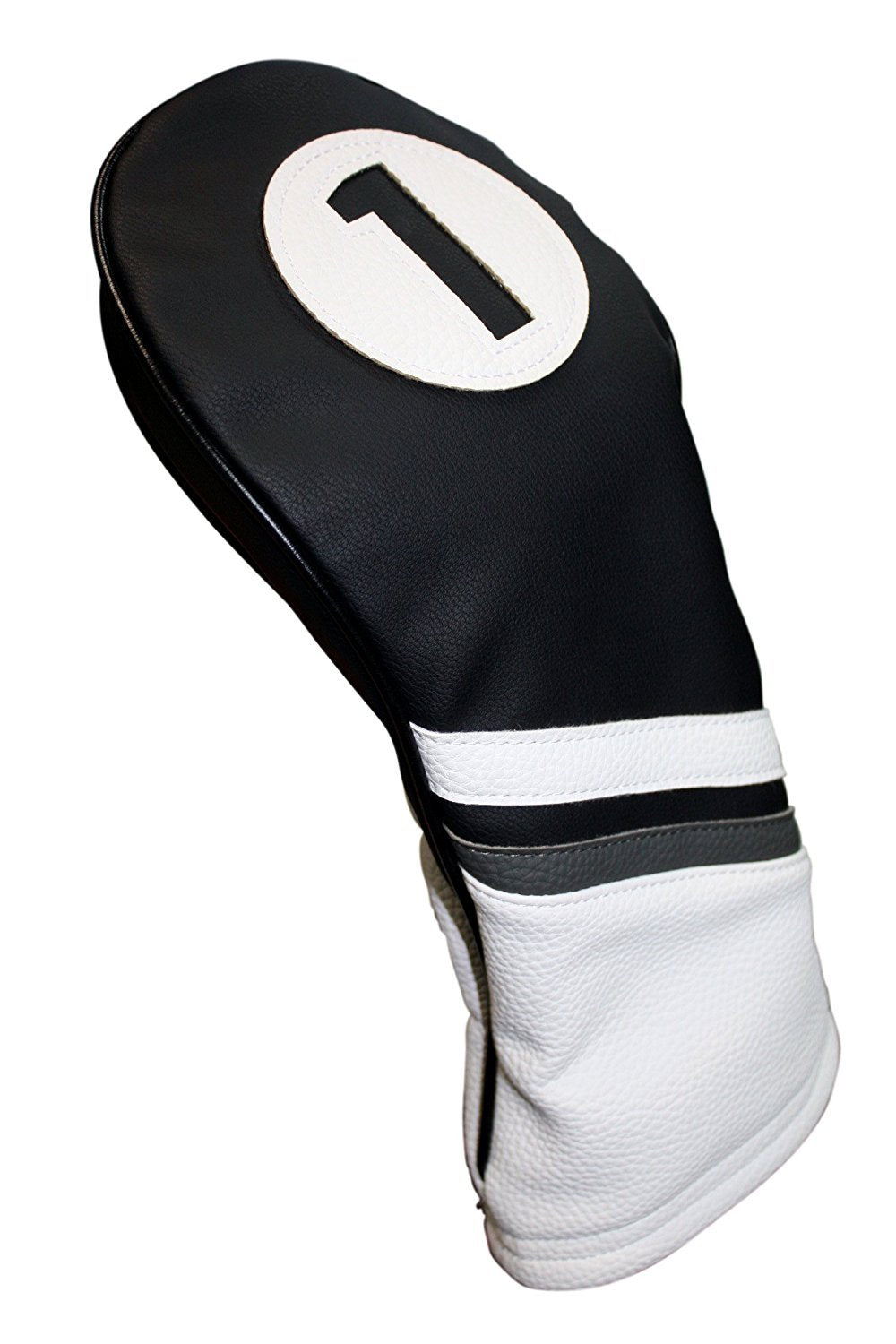 Golf Headcover Set for Driver and Fairway Woods - Black & White Leather Style