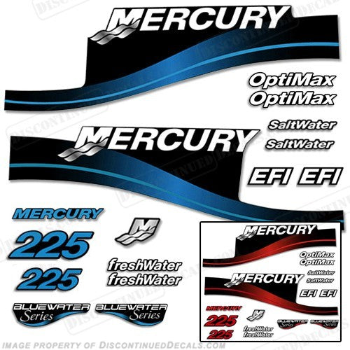 Mercury Outboard Decal Kit Fits 225hp Models Blue & Red