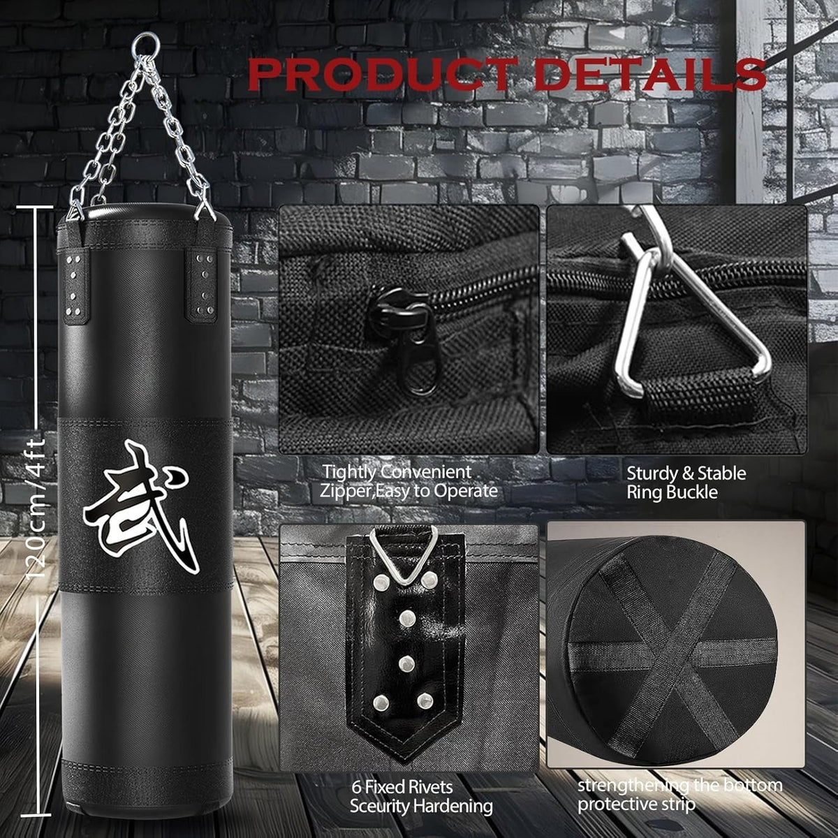 Heavy Bag Boxing Set 4ft with Gloves and Accessories for Adults