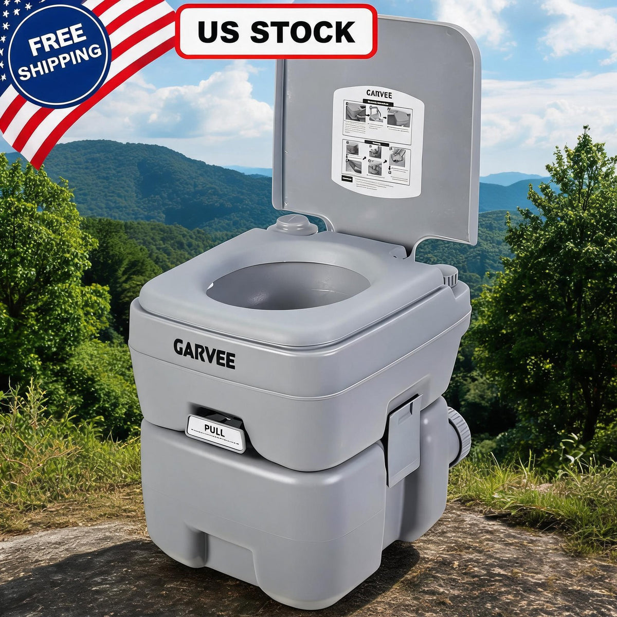 Portable Camping Toilet with 5.3 Gallon Waste Tank & Carry Bag