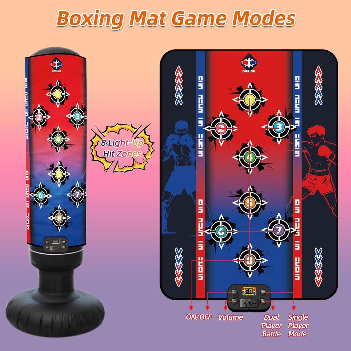 Kids Inflatable Punching Bag with Music & Light-Up Targets - Boxing Set for Ages 3+