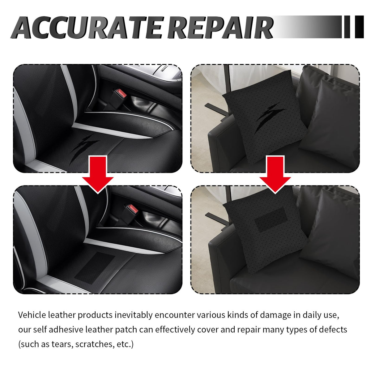 Self-Adhesive Leather Repair Patch Black 8x4 Inch for Vehicle & Furniture