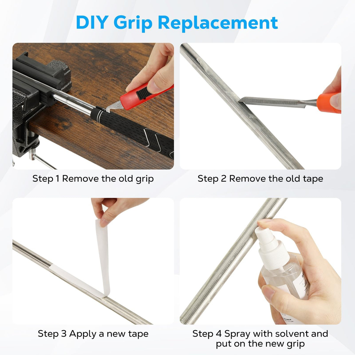 Golf Club Regripping Kit with Vise, Tape, Solvent & Tools - Black
