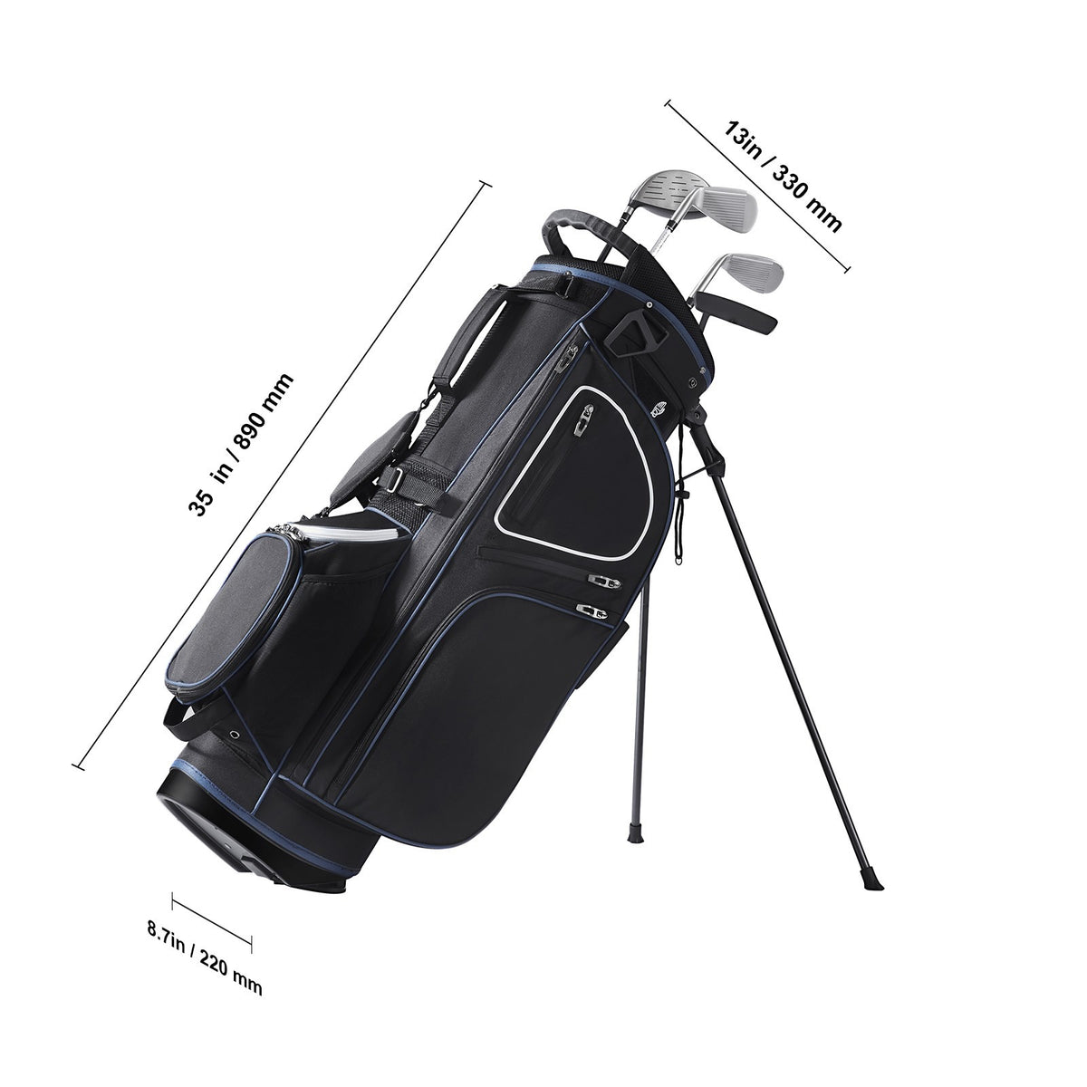 Golf Cart Bag with 14-Way Organizer and Multiple Pockets - Waterproof, Black & White