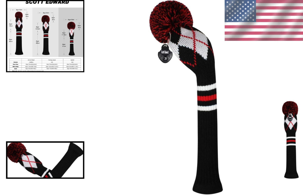 Soft Acrylic Fairway Wood Cover with Pom Pom & Rotating Tag - Golf Accessory