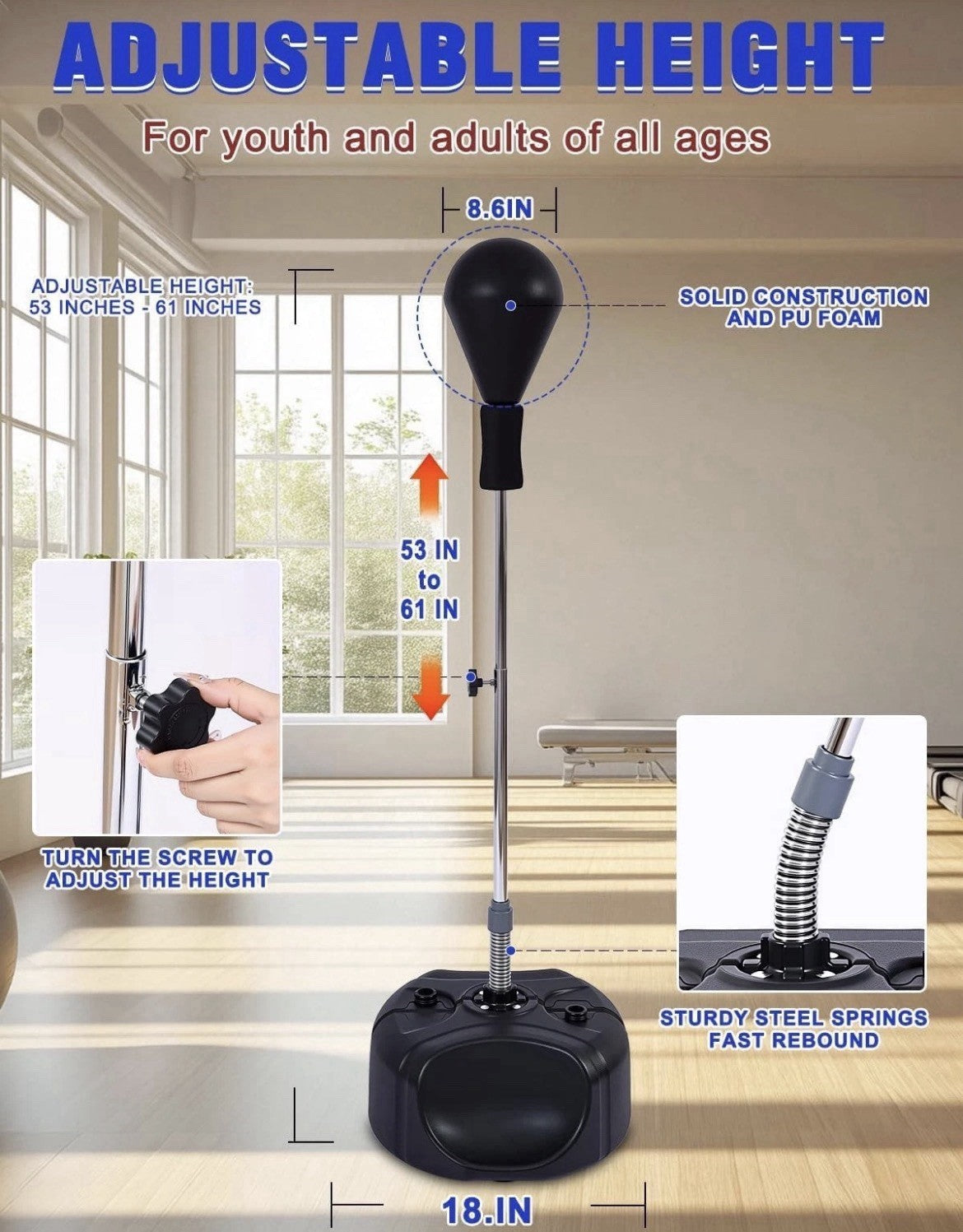 Adjustable Height Punching Bag with Stand for Boxing & Martial Arts Training